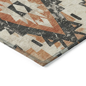 HomeRoots 8' X 10' Stylish Terra Cotta & Gray Aztec Area Rug – Washable, Durable for Indoor/Outdoor Use! 623734