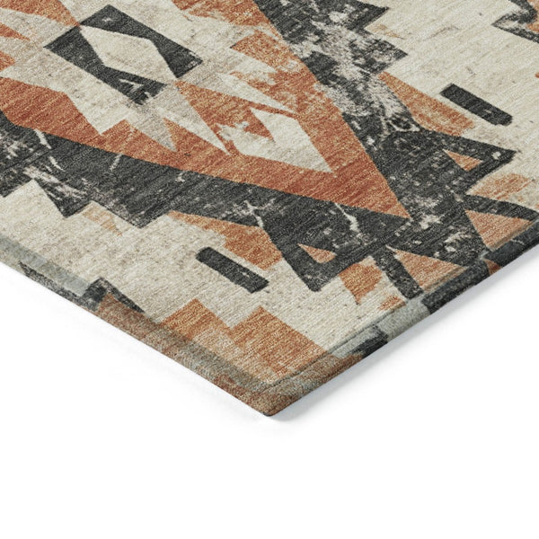 HomeRoots 8' X 10' Stylish Terra Cotta & Gray Aztec Area Rug – Washable, Durable for Indoor/Outdoor Use! 623734