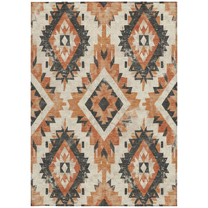 HomeRoots 8' X 10' Stylish Terra Cotta & Gray Aztec Area Rug – Washable, Durable for Indoor/Outdoor Use! 623734