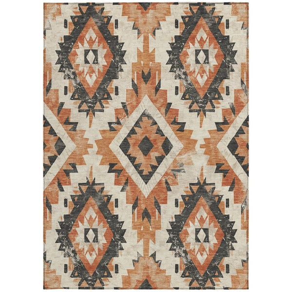 HomeRoots 8' X 10' Stylish Terra Cotta & Gray Aztec Area Rug – Washable, Durable for Indoor/Outdoor Use! 623734