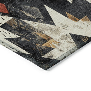 HomeRoots 5' X 8' Aztec-Inspired Black Gold Rust Area Rug - Washable, Durable, Indoor/Outdoor Accent Piece 623738