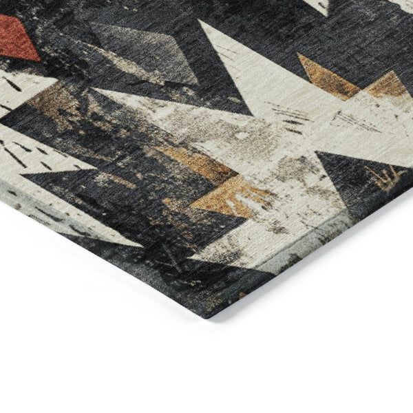 HomeRoots 8' Round Aztec Rug in Black, Gold & Rust - Washable, Durable Indoor/Outdoor Area Rug for All Spaces 623739