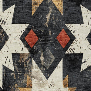HomeRoots 9' x 12' Aztec-Inspired Black Gold Rust Area Rug - Machine Washable for Indoor Outdoor Versatility 623741