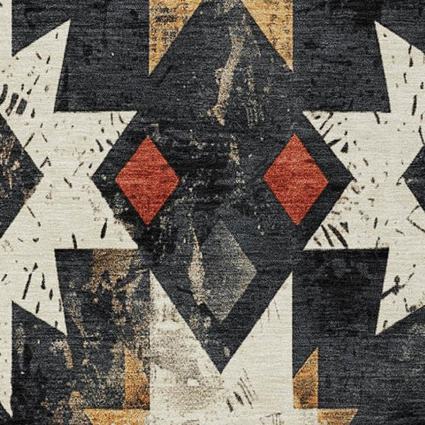 HomeRoots 9' x 12' Aztec-Inspired Black Gold Rust Area Rug - Machine Washable for Indoor Outdoor Versatility 623741