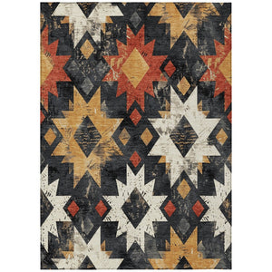 HomeRoots 9' x 12' Aztec-Inspired Black Gold Rust Area Rug - Machine Washable for Indoor Outdoor Versatility 623741