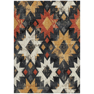 HomeRoots 10' Aztec-Inspired Black, Gold & Rust Washable Area Rug for Indoor/Outdoor Use – Durable & Stylish! 623742