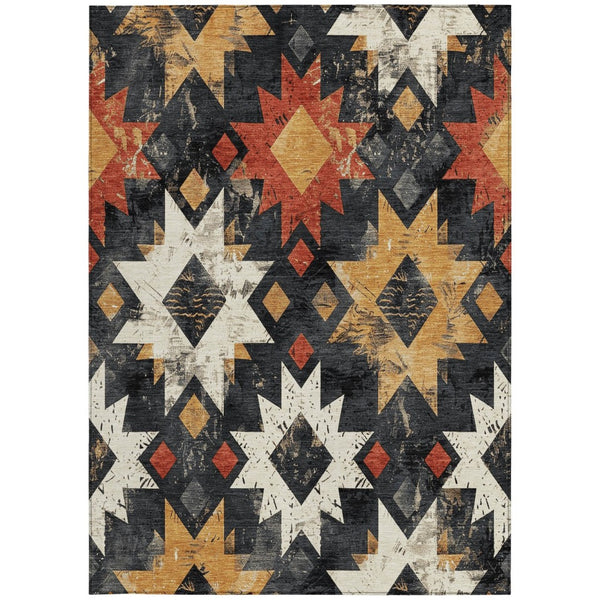 HomeRoots 10' Aztec-Inspired Black, Gold & Rust Washable Area Rug for Indoor/Outdoor Use – Durable & Stylish! 623742
