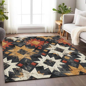 HomeRoots 10' Aztec-Inspired Black, Gold & Rust Washable Area Rug for Indoor/Outdoor Use – Durable & Stylish! 623742