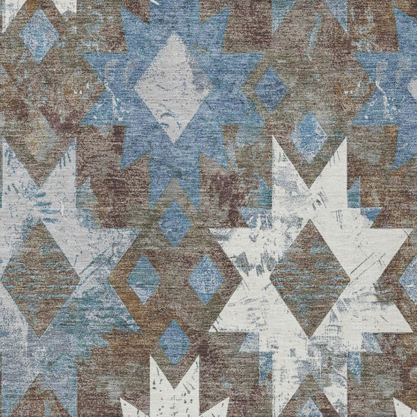 HomeRoots 9' Aztec Washable Area Rug – Brown, Ivory & Denim Blue – Durable Indoor/Outdoor Décor for Any Space 623747