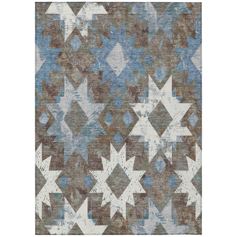 HomeRoots 9' Aztec Washable Area Rug – Brown, Ivory & Denim Blue – Durable Indoor/Outdoor Décor for Any Space 623747