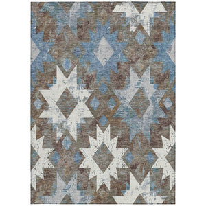 HomeRoots 10' Stylish Aztec Washable Area Rug in Brown, Ivory & Denim Blue - Durable for Indoor/Outdoor Use! 623748
