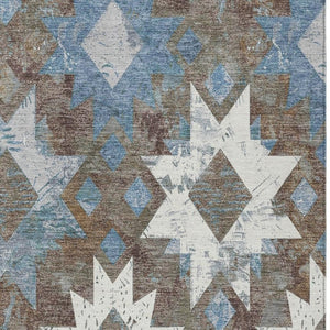 HomeRoots 10' Stylish Aztec Washable Area Rug in Brown, Ivory & Denim Blue - Durable for Indoor/Outdoor Use! 623748