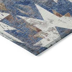 HomeRoots 5' X 8' Aztec Washable Area Rug in Blue, Brown & Ivory - Perfect for Indoor & Outdoor Spaces! 623750
