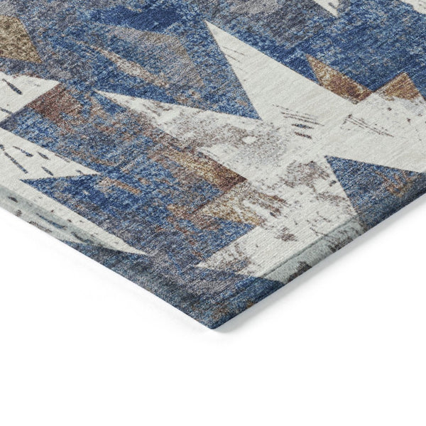 HomeRoots 5' X 8' Aztec Washable Area Rug in Blue, Brown & Ivory - Perfect for Indoor & Outdoor Spaces! 623750