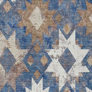 HomeRoots 8' X 10' Aztec Washable Area Rug – Durable Indoor/Outdoor Design in Blue, Brown, and Ivory Charm! 623752
