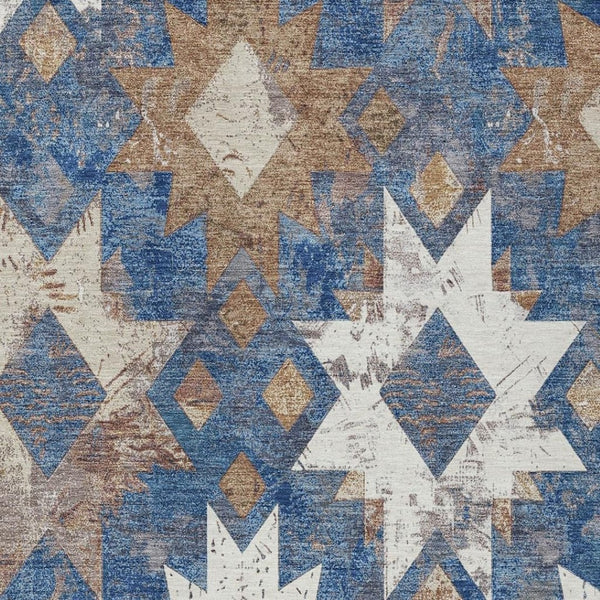 HomeRoots 8' X 10' Aztec Washable Area Rug – Durable Indoor/Outdoor Design in Blue, Brown, and Ivory Charm! 623752