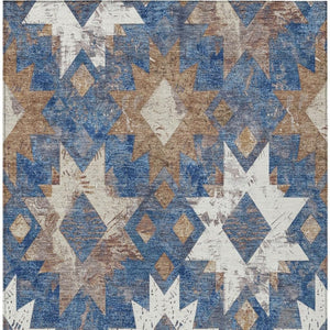 HomeRoots 9' Indoor Outdoor Aztec Area Rug in Blue, Brown & Ivory – Washable, Durable, Stylish & Versatile! 623753