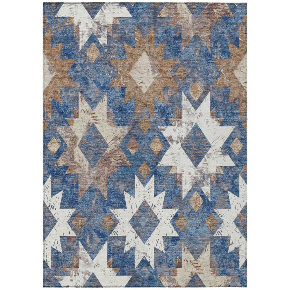 HomeRoots 9' Indoor Outdoor Aztec Area Rug in Blue, Brown & Ivory – Washable, Durable, Stylish & Versatile! 623753