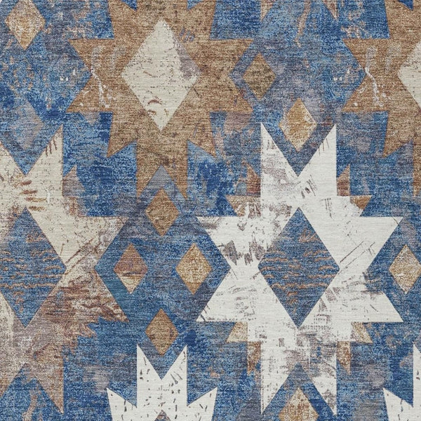 HomeRoots 10' Stylish Aztec Washable Indoor Outdoor Area Rug in Blue, Brown & Ivory - Durable, Versatile Design! 623754