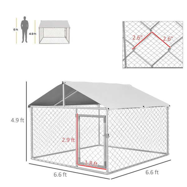 English Elm Pawhut Galvanized Steel Outdoor Dog Kennel with Waterproof Roof and Secure Latch Lock W2225P173782