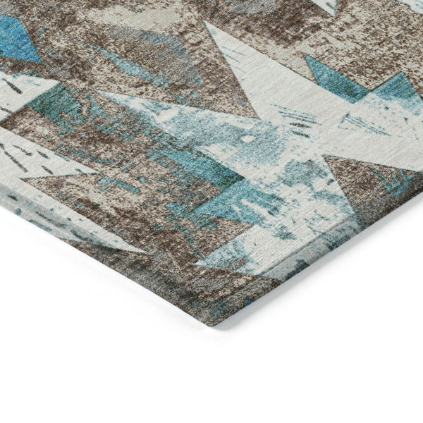 HomeRoots 8' Teal Blue Brown Ivory Round Aztec Rug - Stylish, Washable, Durable for Indoor & Outdoor Spaces 623769
