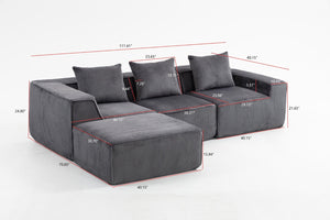 English Elm Modular Corduroy Sectional with Deep Foam Seating Low Profile Living Room Couch W3326S00014