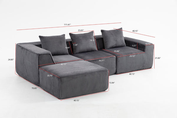 English Elm Modular Corduroy Sectional with Deep Foam Seating Low Profile Living Room Couch W3326S00014
