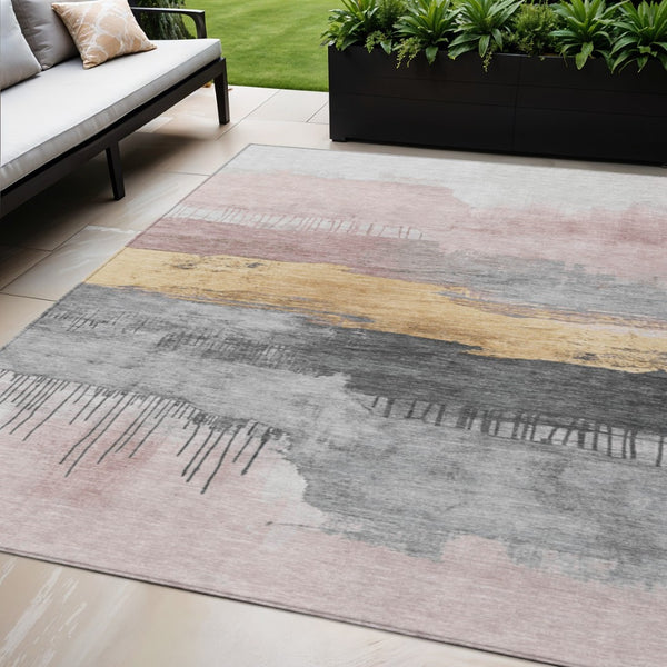 HomeRoots 5' X 8' Blush and Gold Abstract Washable Rug for Indoor/Outdoor - Stylish, Durable, Easy-Care Design! 623774