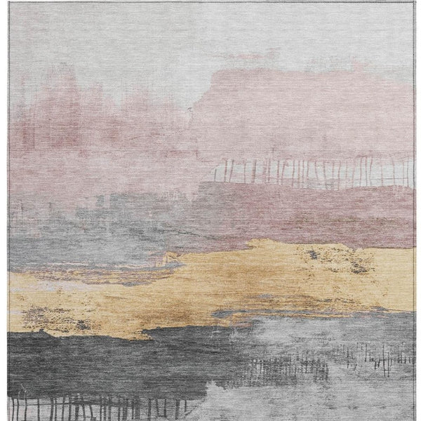 HomeRoots 5' X 8' Blush and Gold Abstract Washable Rug for Indoor/Outdoor - Stylish, Durable, Easy-Care Design! 623774