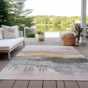 HomeRoots 5' X 8' Blush and Gold Abstract Washable Rug for Indoor/Outdoor - Stylish, Durable, Easy-Care Design! 623774