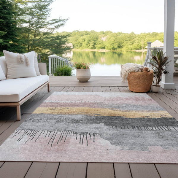HomeRoots 5' X 8' Blush and Gold Abstract Washable Rug for Indoor/Outdoor - Stylish, Durable, Easy-Care Design! 623774