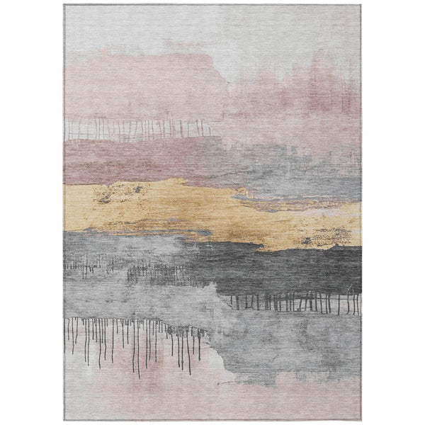 HomeRoots 5' X 8' Blush and Gold Abstract Washable Rug for Indoor/Outdoor - Stylish, Durable, Easy-Care Design! 623774