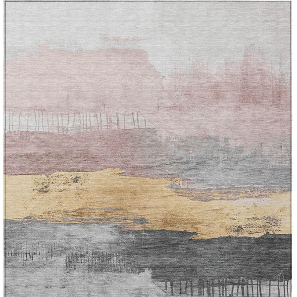 HomeRoots 5' X 8' Blush and Gold Abstract Washable Rug for Indoor/Outdoor - Stylish, Durable, Easy-Care Design! 623774