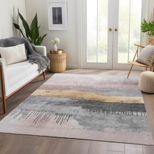 HomeRoots 5' X 8' Blush and Gold Abstract Washable Rug for Indoor/Outdoor - Stylish, Durable, Easy-Care Design! 623774