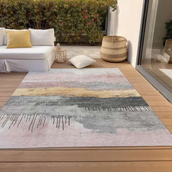 HomeRoots 5' X 8' Blush and Gold Abstract Washable Rug for Indoor/Outdoor - Stylish, Durable, Easy-Care Design! 623774