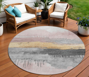 HomeRoots 8' Blush and Gold Round Abstract Rug - Washable, Stylish Indoor/Outdoor Area Decor for Any Space 623775