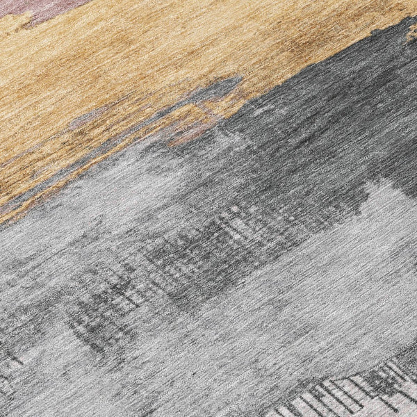 HomeRoots 8' Blush and Gold Round Abstract Rug - Washable, Stylish Indoor/Outdoor Area Decor for Any Space 623775
