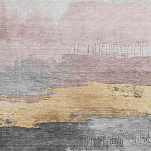 HomeRoots 8' X 10' Blush and Gold Abstract Area Rug – Stylish, Washable, Durable for Indoor & Outdoor Spaces 623776