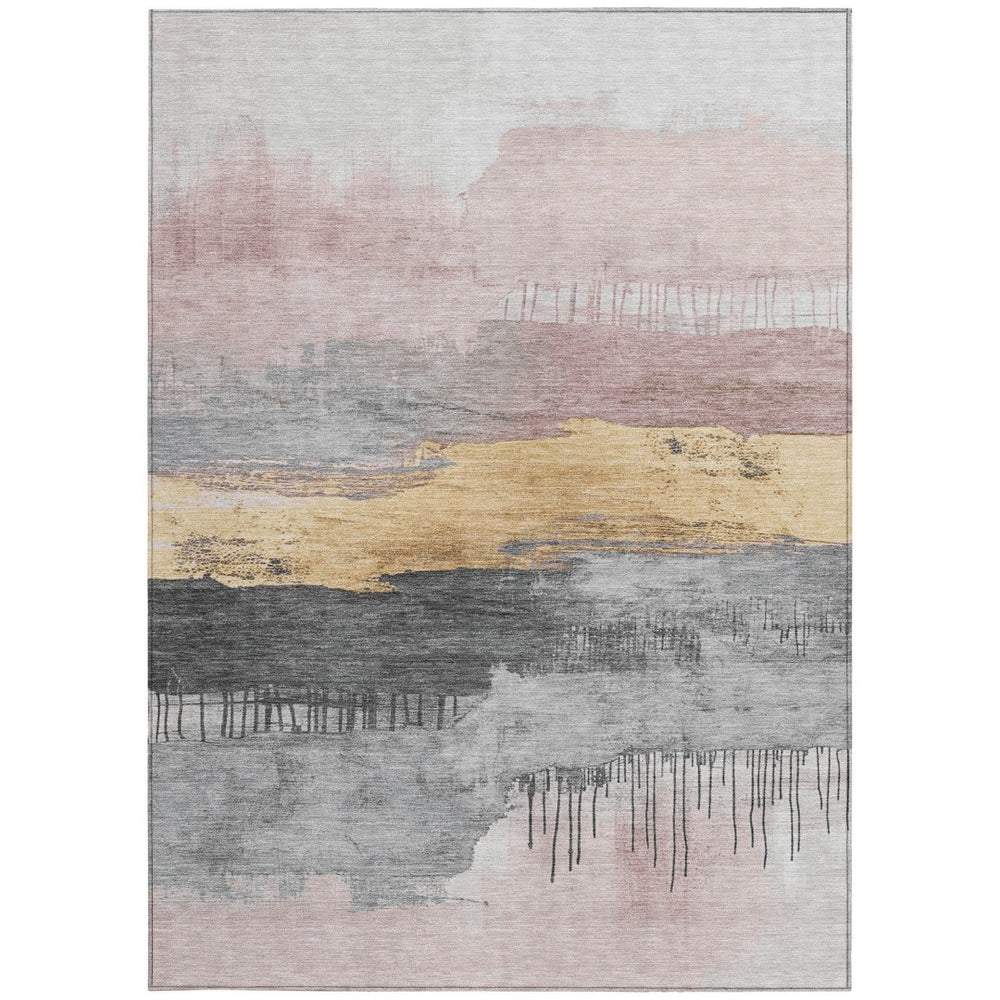 HomeRoots 8' X 10' Blush and Gold Abstract Area Rug – Stylish, Washable, Durable for Indoor & Outdoor Spaces 623776