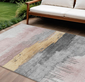 HomeRoots 9' X 12' Blush and Gold Abstract Area Rug – Stylish, Washable Indoor/Outdoor Design for Any Space 623777