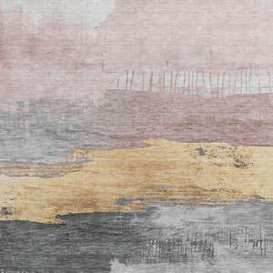 HomeRoots 9' X 12' Blush and Gold Abstract Area Rug – Stylish, Washable Indoor/Outdoor Design for Any Space 623777
