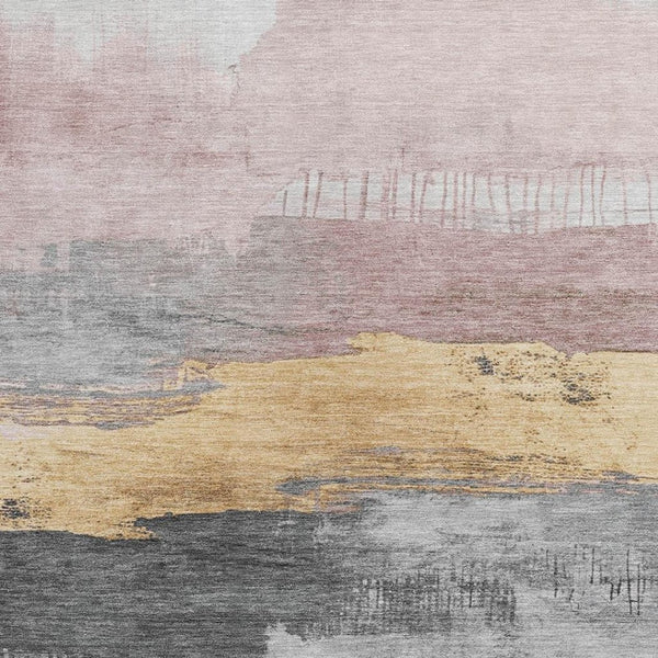 HomeRoots 9' X 12' Blush and Gold Abstract Area Rug – Stylish, Washable Indoor/Outdoor Design for Any Space 623777