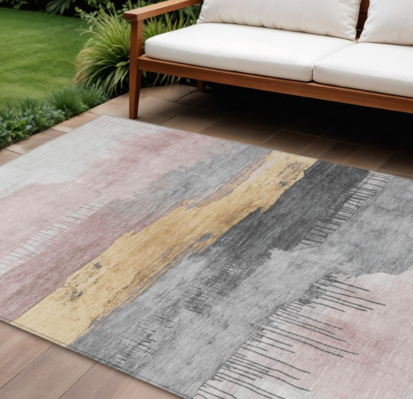 HomeRoots 10' Blush and Gold Abstract Washable Area Rug – Stylish Indoor/Outdoor Design for High Traffic Spaces 623778