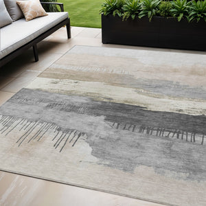 HomeRoots 5' X 8' Abstract Ivory and Beige Indoor/Outdoor Area Rug - Stylish, Durable, Machine Washable Design! 623780