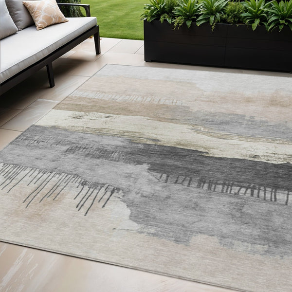 HomeRoots 5' X 8' Abstract Ivory and Beige Indoor/Outdoor Area Rug - Stylish, Durable, Machine Washable Design! 623780