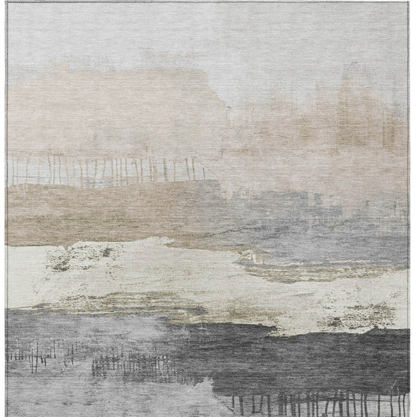 HomeRoots 5' X 8' Abstract Ivory and Beige Indoor/Outdoor Area Rug - Stylish, Durable, Machine Washable Design! 623780