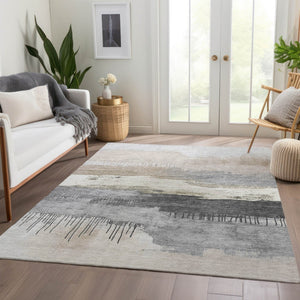 HomeRoots 5' X 8' Abstract Ivory and Beige Indoor/Outdoor Area Rug - Stylish, Durable, Machine Washable Design! 623780