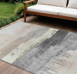 HomeRoots 9' X 12' Elegant Ivory & Beige Abstract Area Rug - Washable, Durable for Indoor & Outdoor Spaces 623783