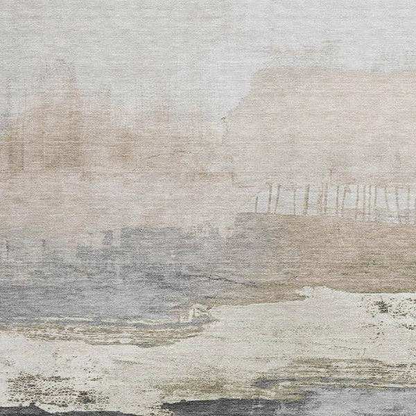 HomeRoots 9' X 12' Elegant Ivory & Beige Abstract Area Rug - Washable, Durable for Indoor & Outdoor Spaces 623783