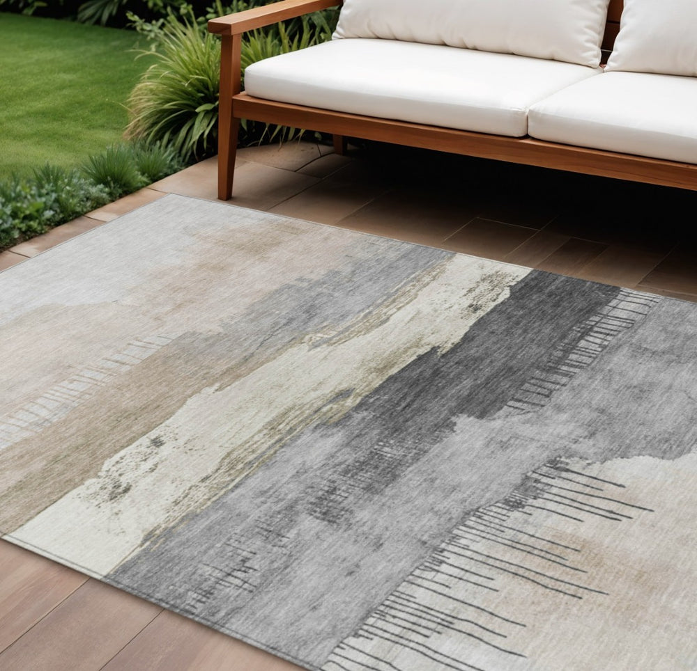 HomeRoots 10' Ivory and Beige Abstract Washable Indoor/Outdoor Area Rug – Stylish, Durable, and Easy-Clean Design! 623784